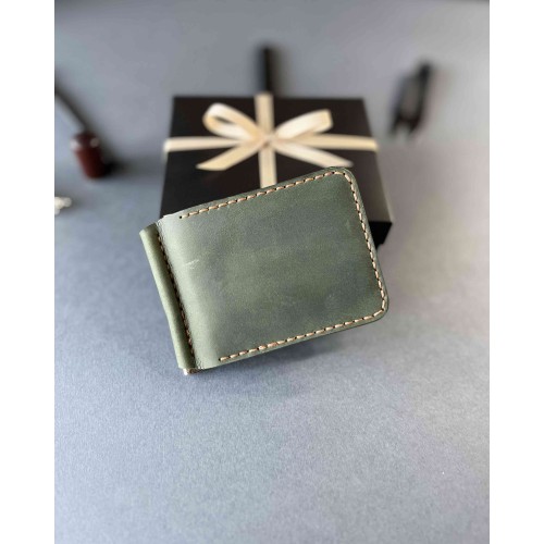 Шкіряний затиск для купюр Pulse. Зелений + коньяк (в подарунковому пакуванні) Шкіряний затиск для купюр Pulse. Зелений + коньяк (в подарунковому пакуванні)